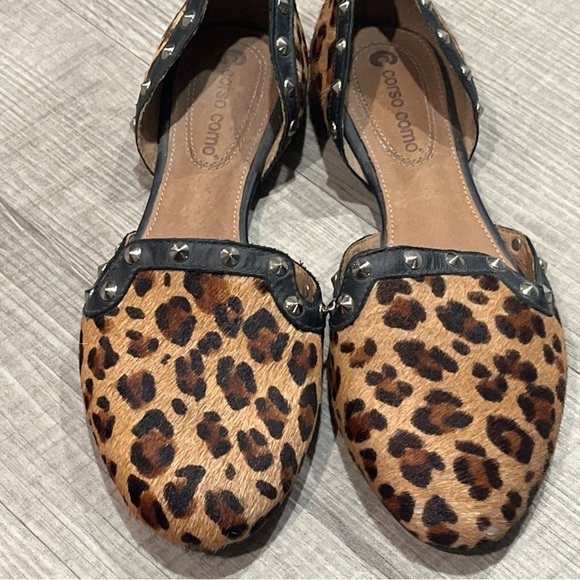 CORSO COMO Women's Brown/Black Calf Hair Leather Leopard Studded Flats size 6 - Picture 1 of 5